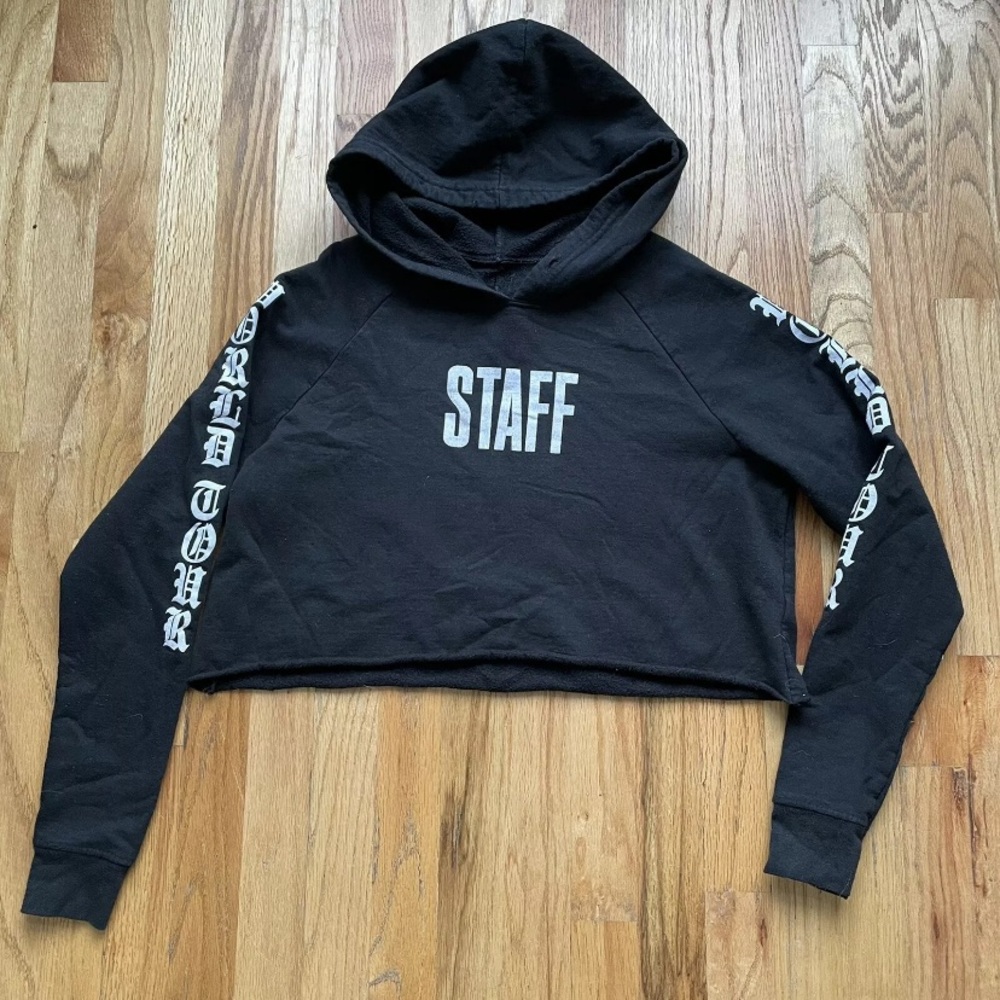 Women's Justin Bieber Purpose Tour Black Cropped Hoodie Hooded Sweatshirt Sz XL